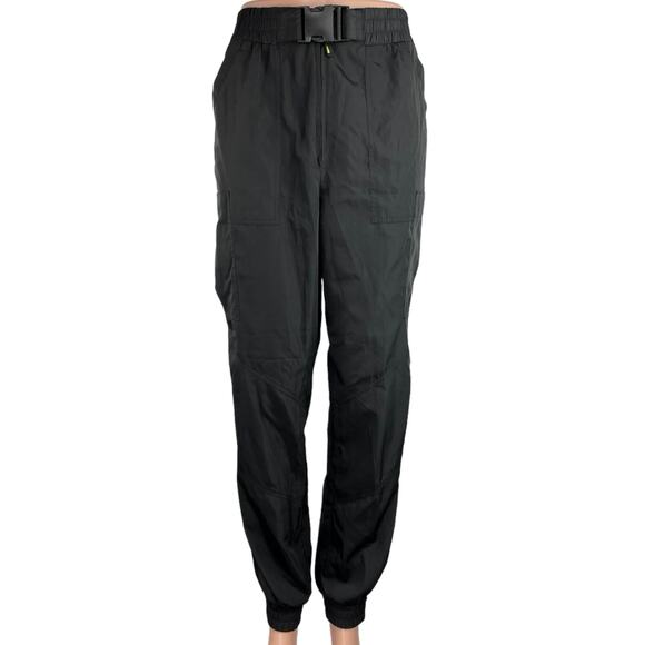 Zara Women's Black High Rise Cuff Hem Elastic Waist Tapered Cargo Pants Size S - Picture 1 of 5